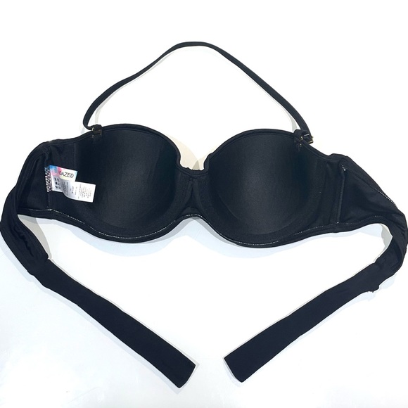 Tie-back Bandeau Bikini Bathing Suit Top with Removable Neck Strap - Black - Picture 3 of 9